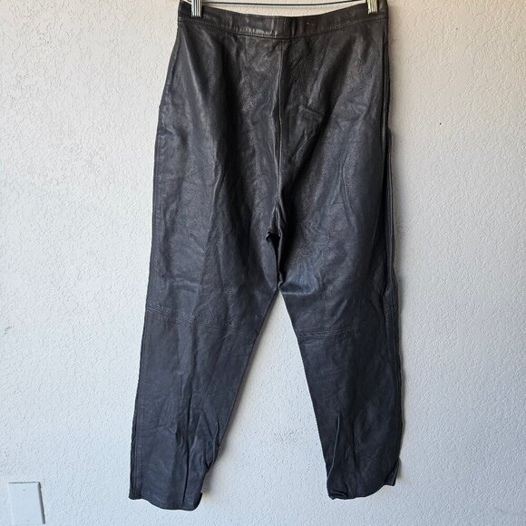 Vintage Maguette 80s 90s Dark Gray Leather Tapered Pleated Pants Motorcycle 14/L - Picture 4 of 7